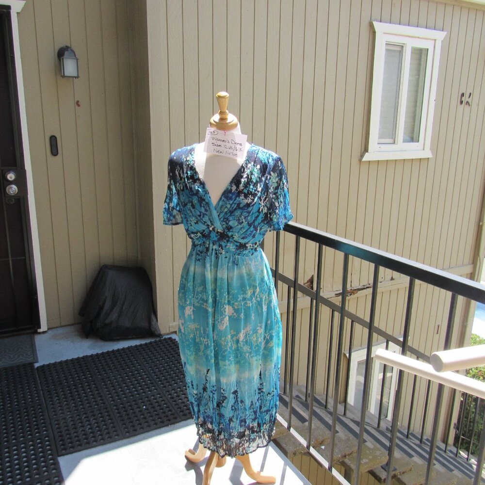 #127  NEW WOMEN'S BLUE FLORAL STYLE DRESS BY PER UNA  (SIZE 12US / 16UK)